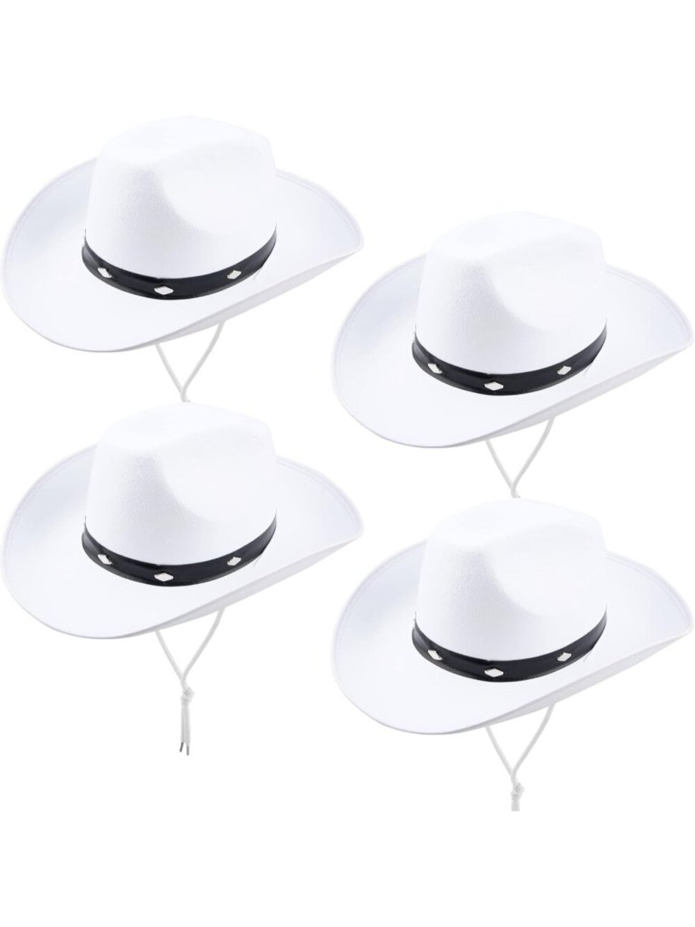 Men's White Felt Studded Western Rodeo Texan Cowboy Cowgirl Hat 4 Pack
